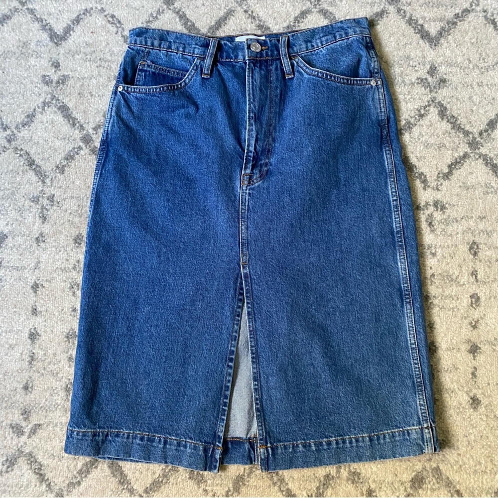 FRAME Denim Front Slit Midi Skirt